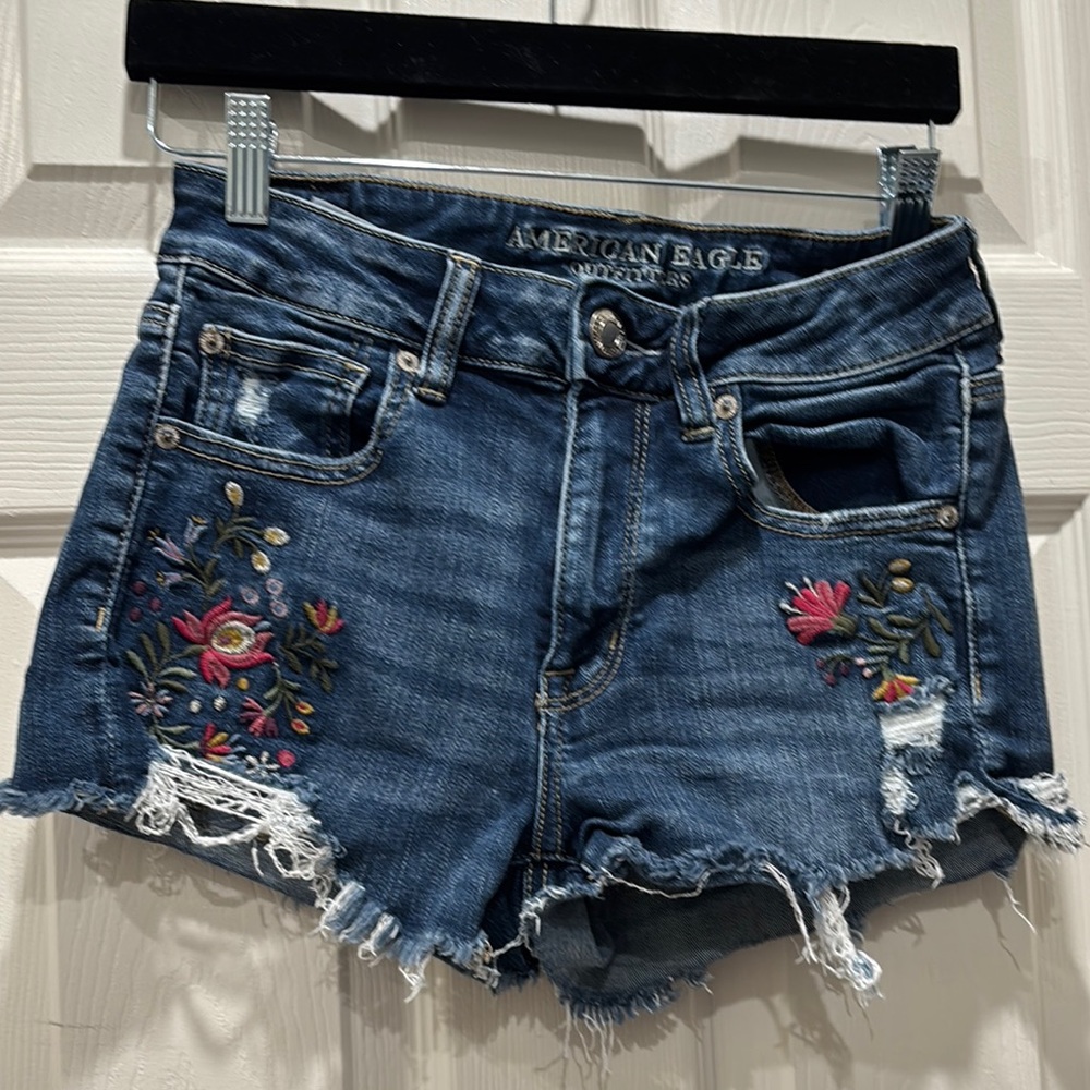 American Eagle Outfitters Blue Embroidered Women's Shorts